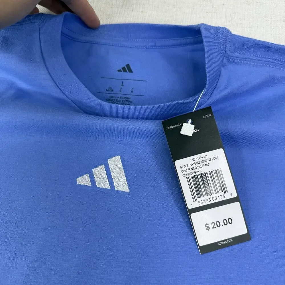 Adidas Climalite Youth L (14/16) Blue Logo Graphic T Shirt Boys Athletic